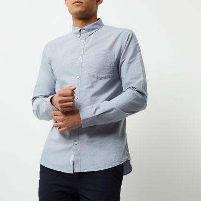 Blue grey casual Oxford shirt